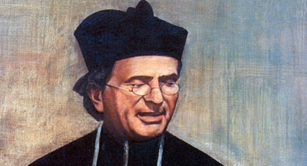Portret mężczyzny w czarnej sutannie i birecie, w okularach, namalowany na płótnie